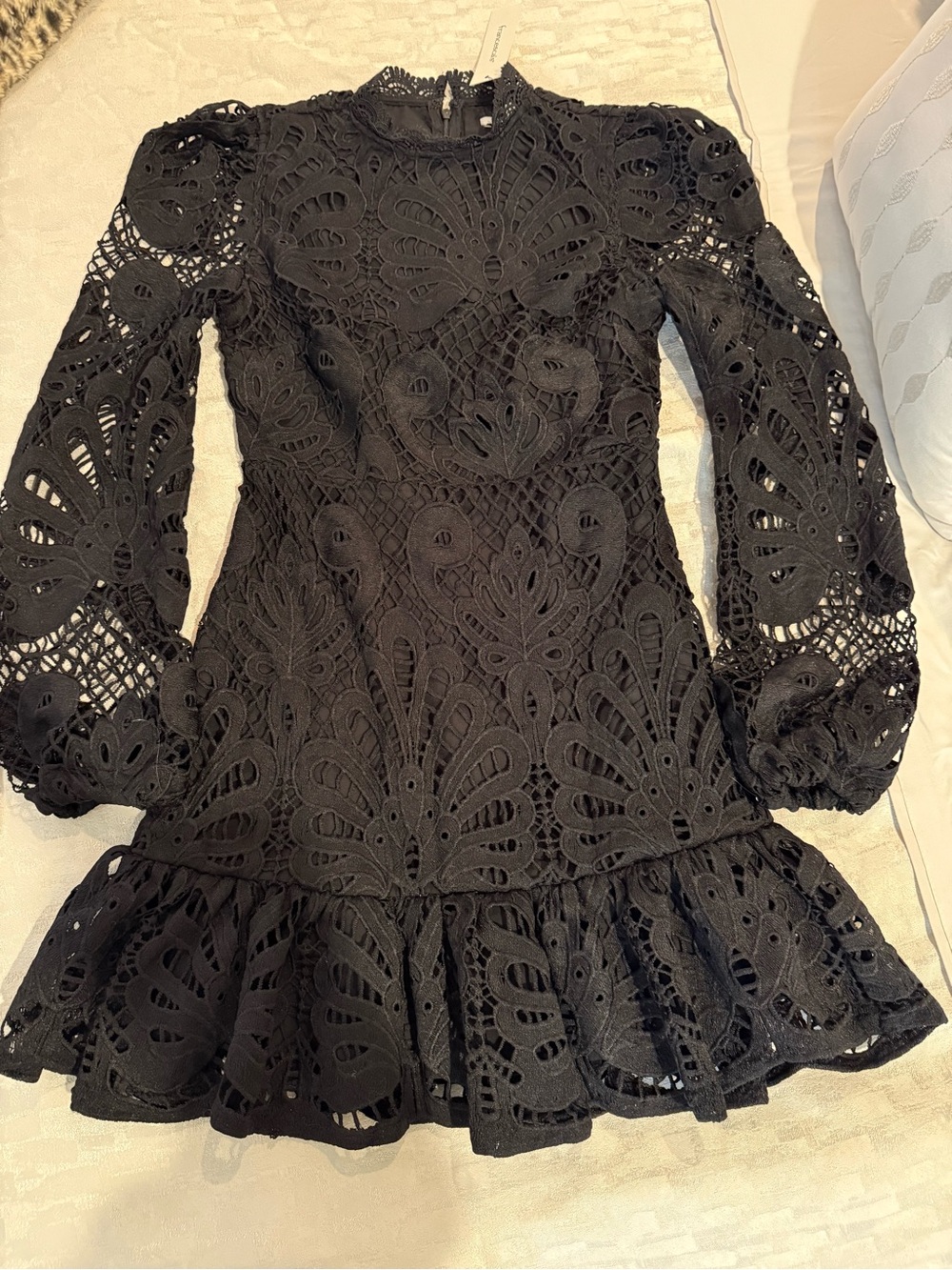 Francesca's Collections Black Lace Long-Sleeve Ruffle Dress